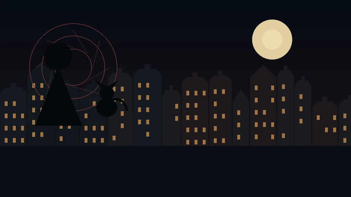 Original witch and cat silhouettes against a moonlit Amsterdam skyline