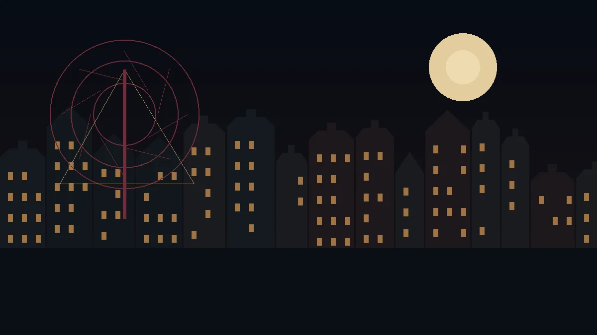 Original occult manuscript and moonlit skyline artwork
